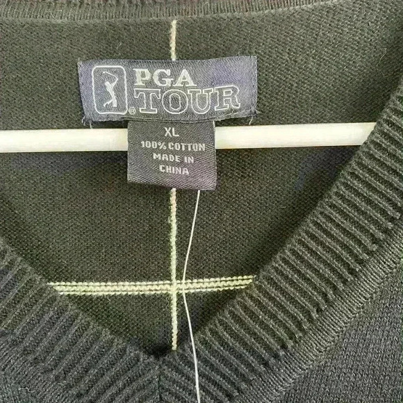 PGA Tour Caviar Windsor Wine black stripped golf vest 100% Cotton Mens size XL - Picture 3 of 4